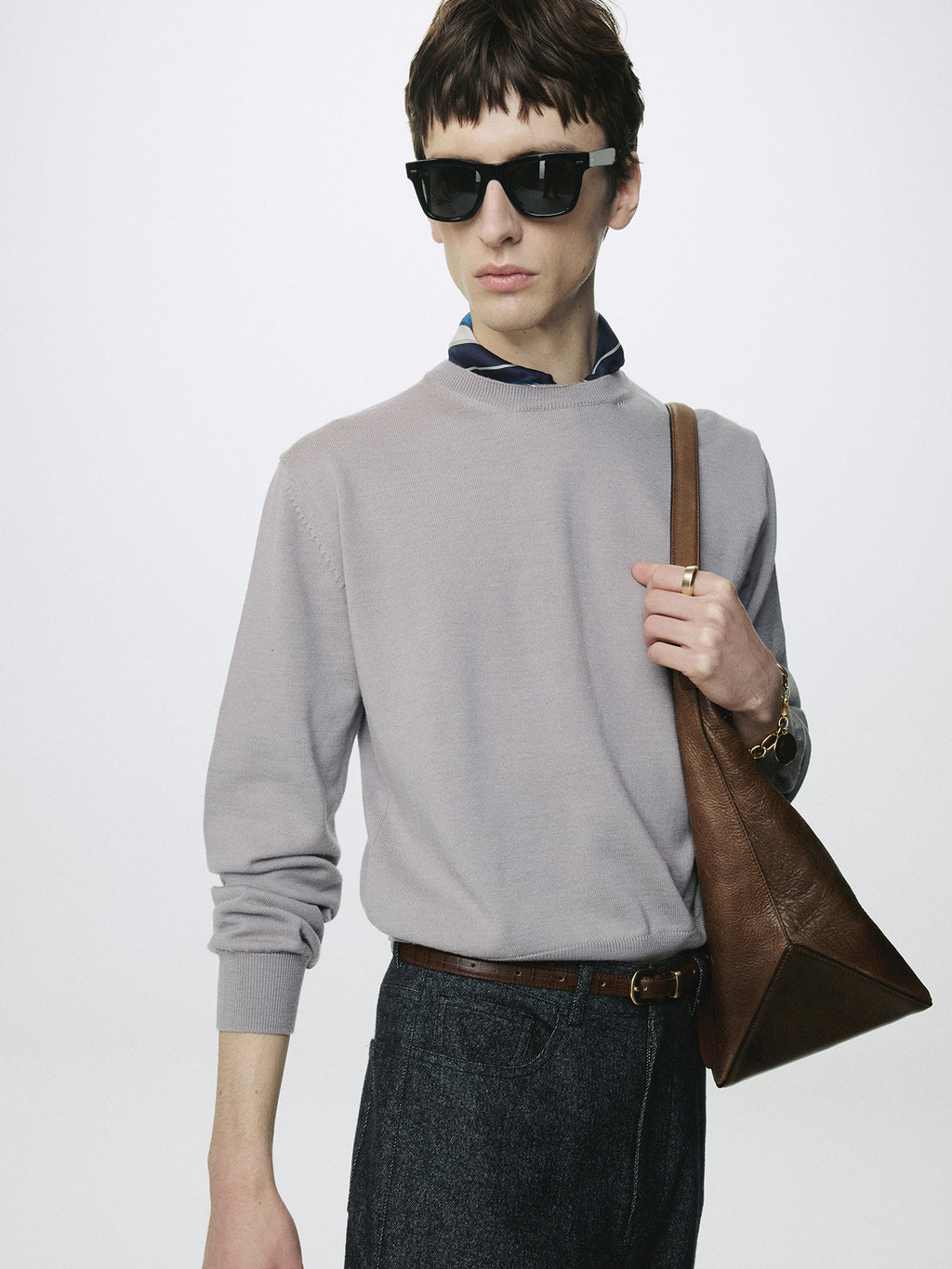 SPRING WOOL CREW NECK KNIT_ PALE GREY