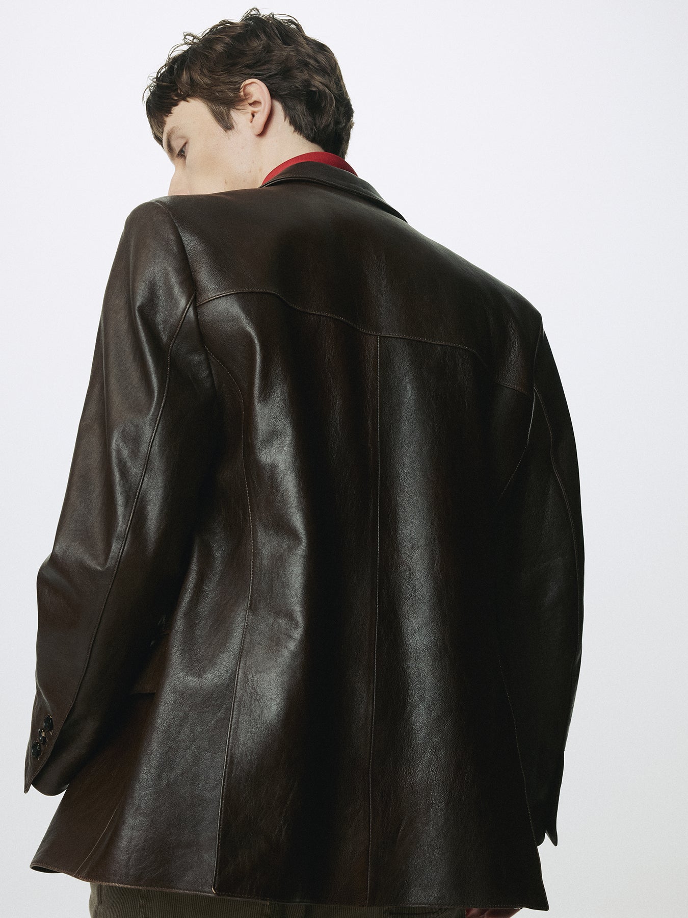 VEGETABLE LAMB LEATHER BLAZER JACKET_ BROWN