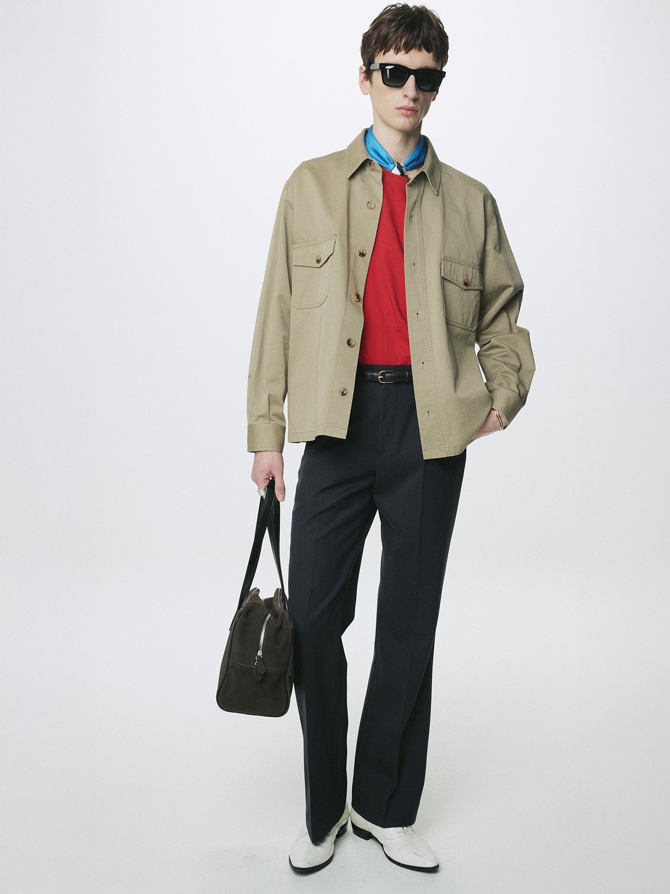 LEATHER TRIM SUEDE SQUARE VALISE BAG_ DARK PECAN