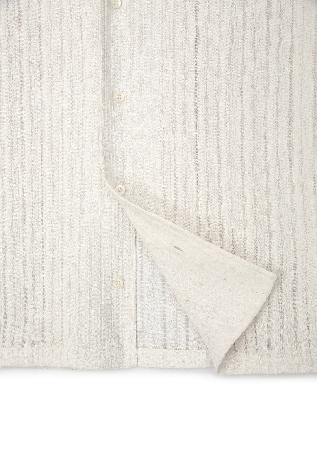 Crochet Camp Collar Half Sleeve Shirt_ Melange Ecru