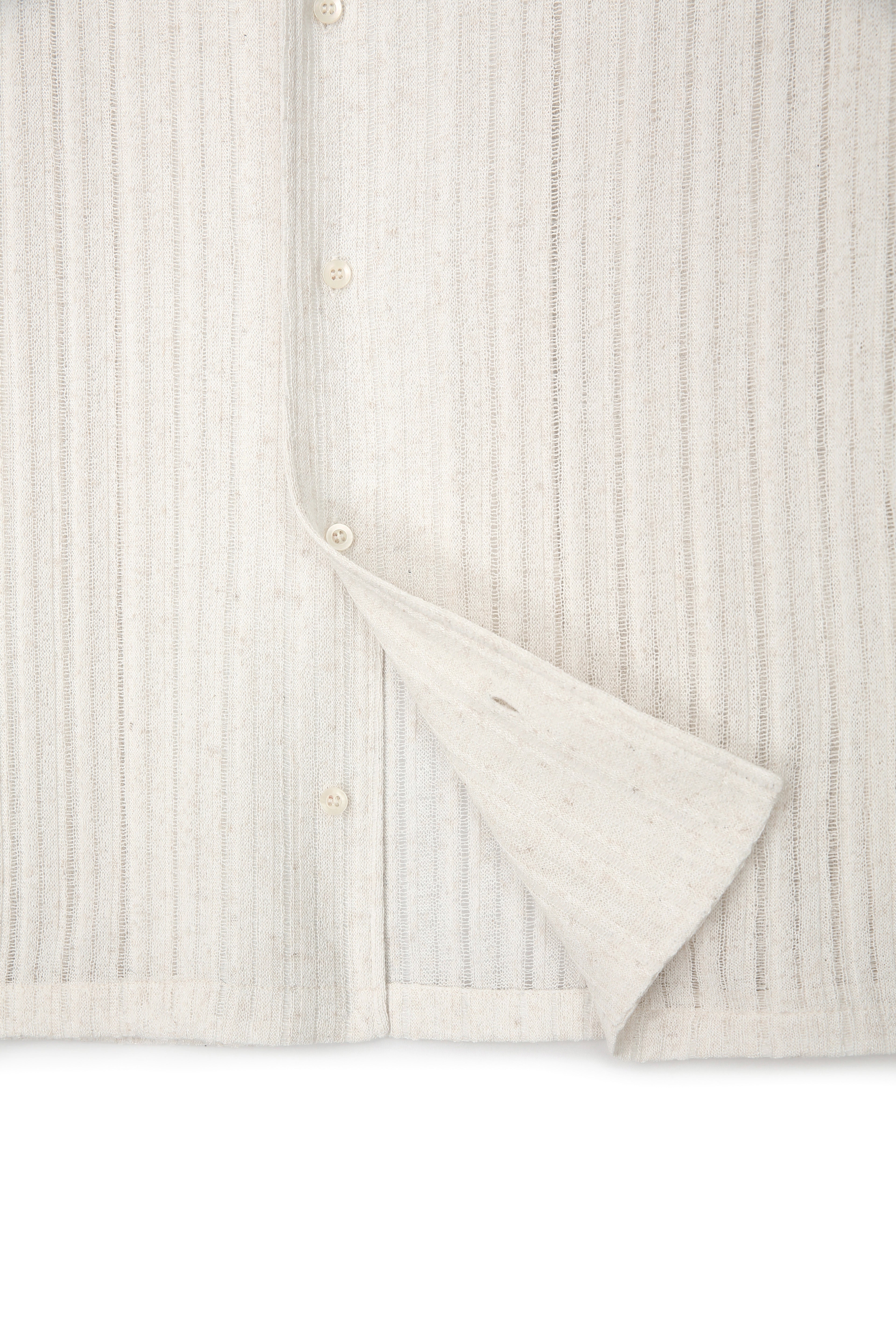 Crochet Camp Collar Half Sleeve Shirt_ Melange Ecru