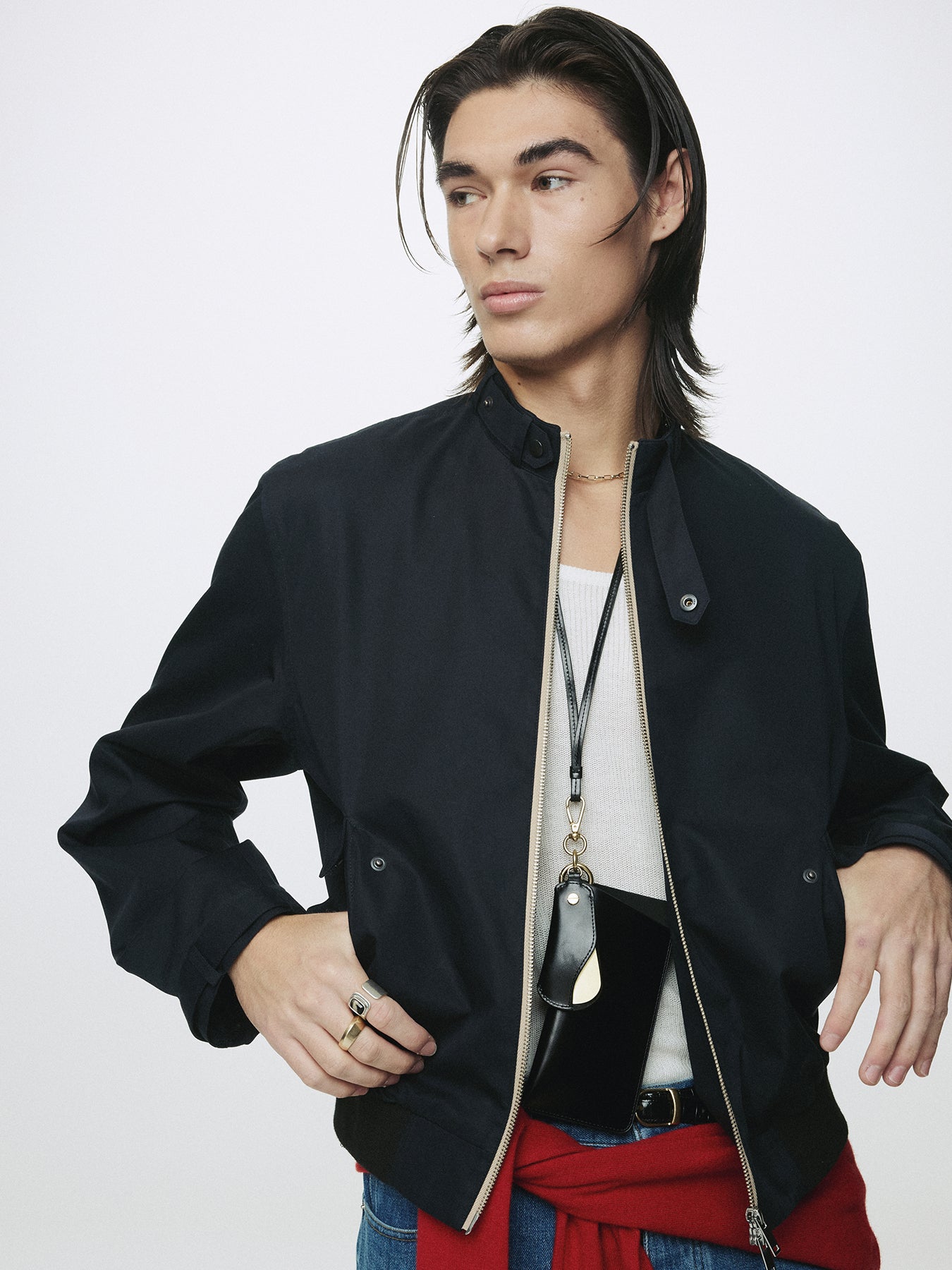 BAND COLLAR BLOUSON JACKET_ NAVY