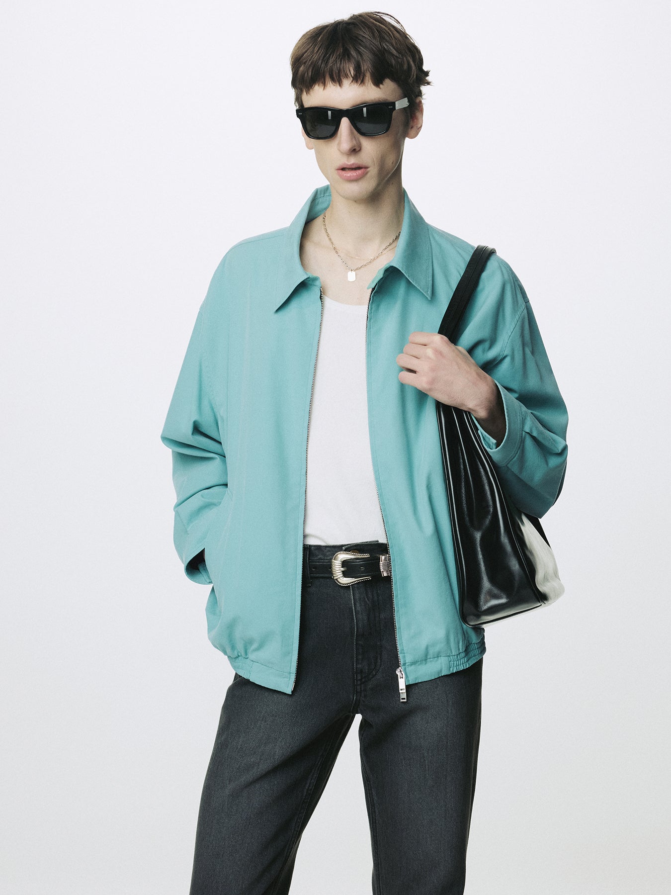 WASHED COTTON LYOCELL BLOUSON JACKET_ TURQUOISE