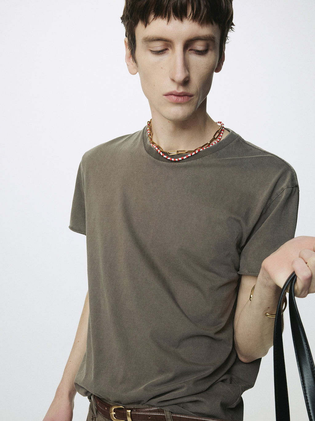 GARMENT DYED RAW EDGE T-SHIRT_ FADED BROWN