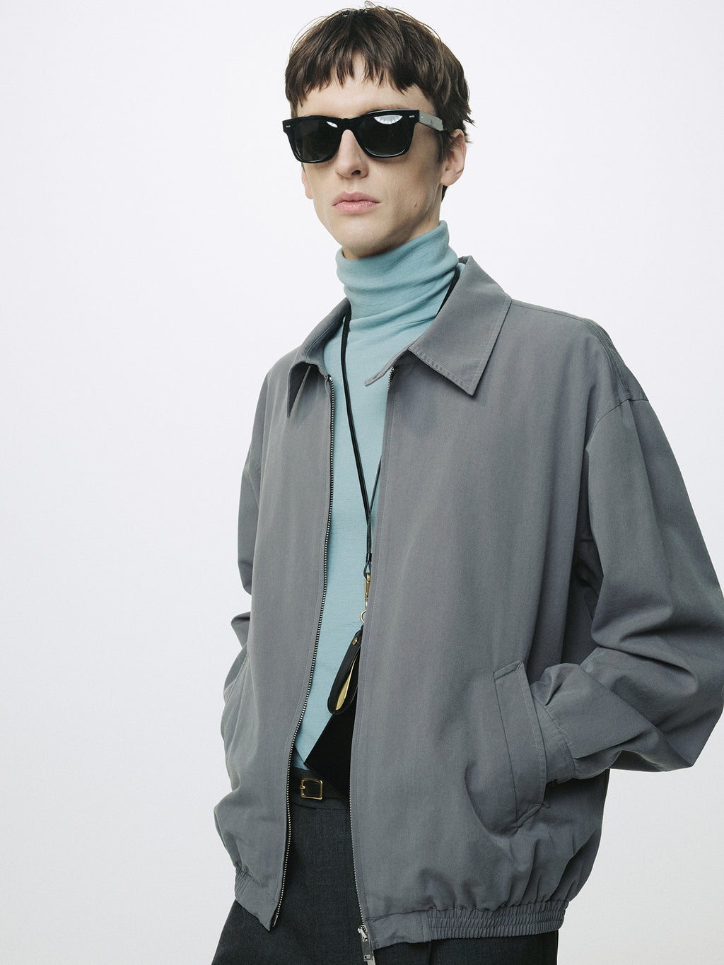 WASHED COTTON LYOCELL BLOUSON JACKET_ FADED CARBON