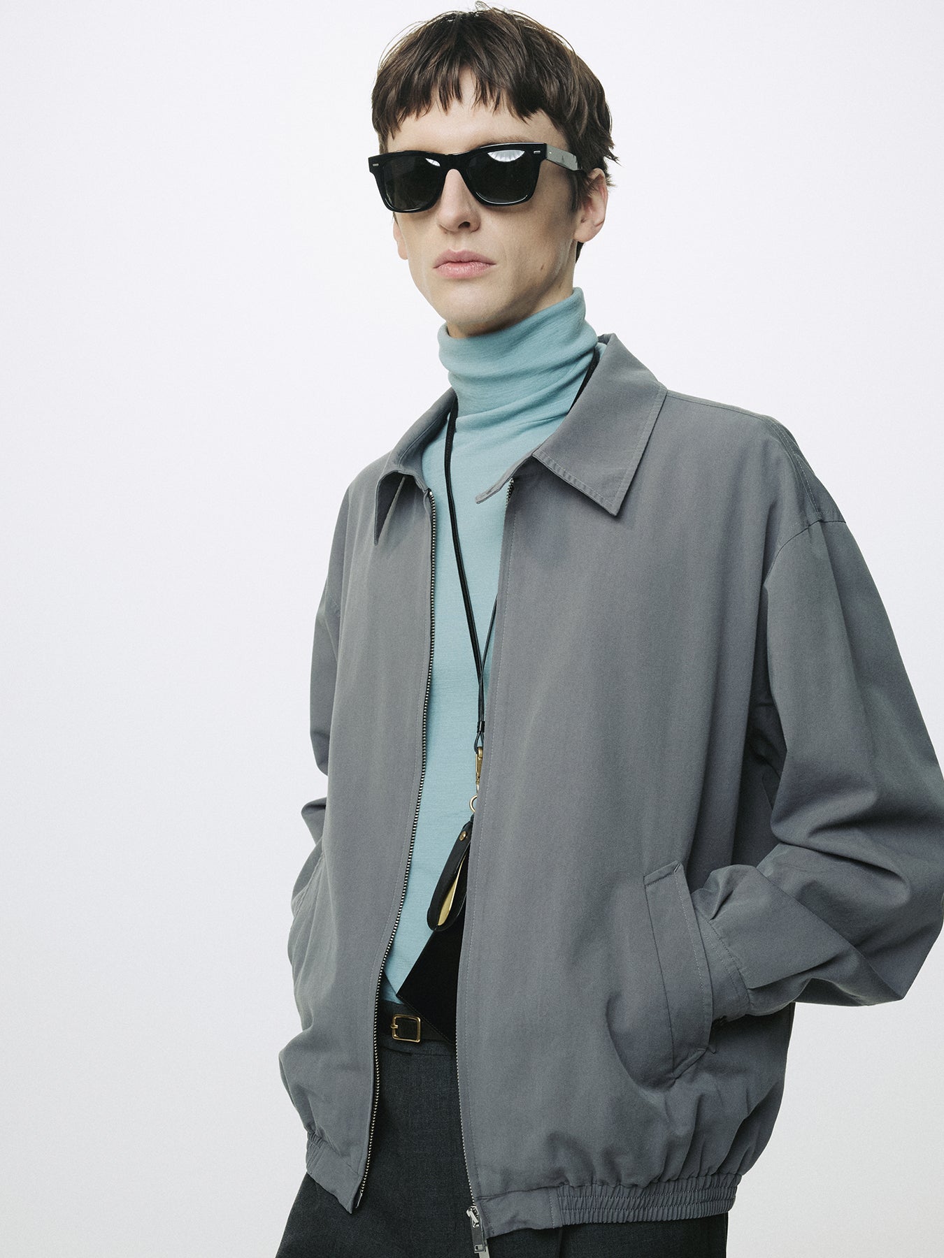WASHED COTTON LYOCELL BLOUSON JACKET_ FADED CARBON