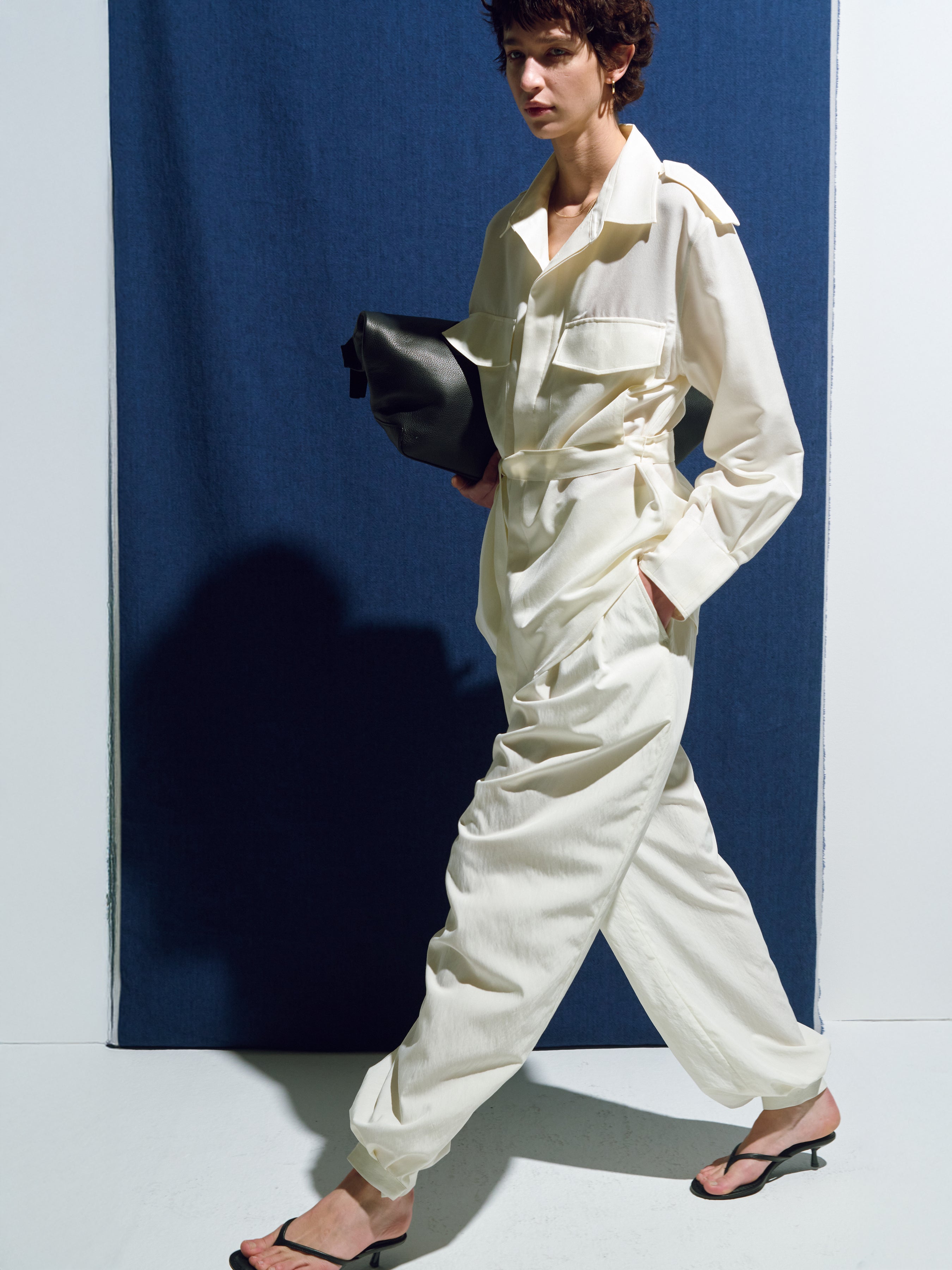 (W) SILK TWILL MILITARY FIELD SHIRT JACKET_ IVORY