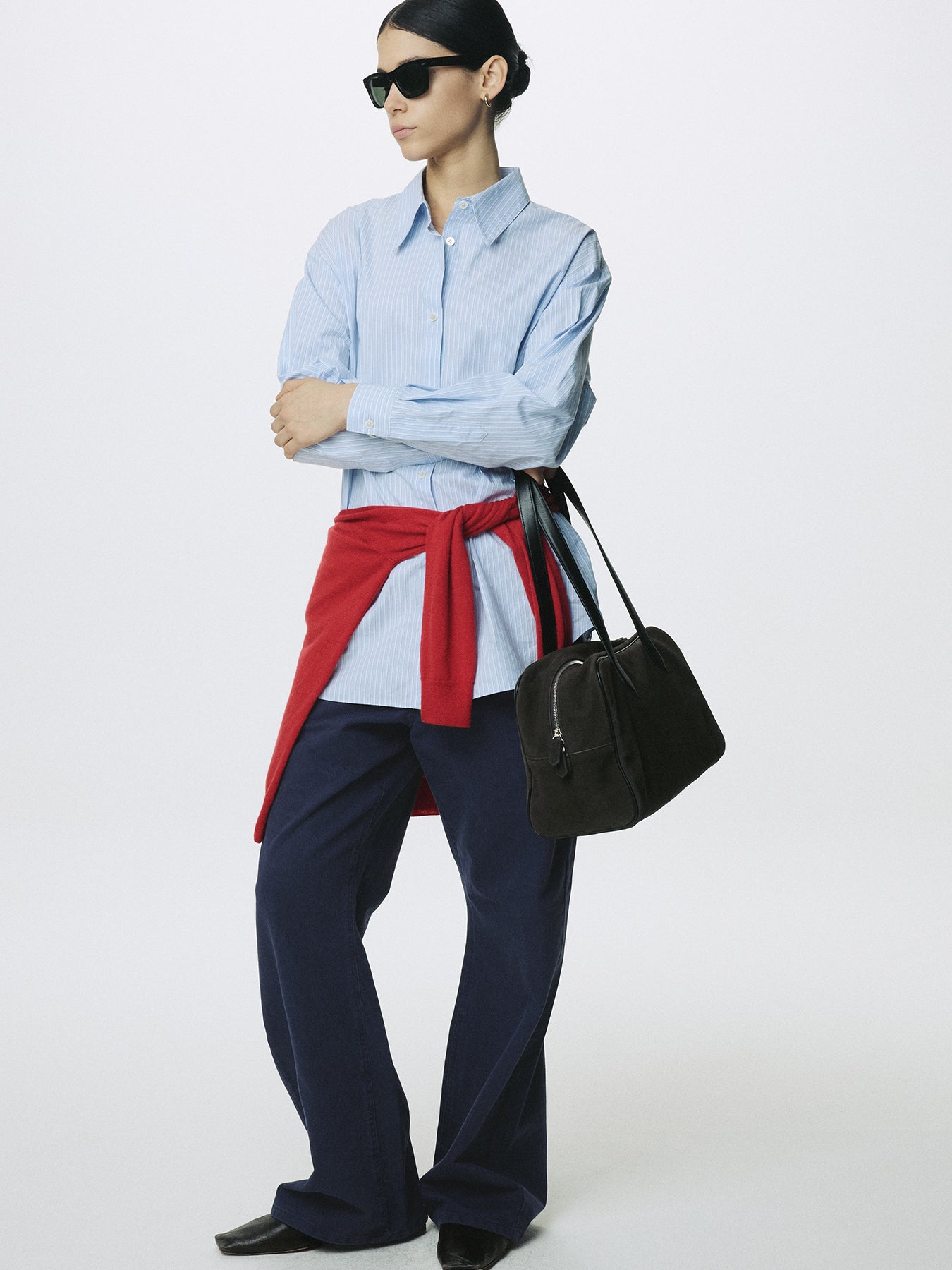 (W) WASHED COTTON TWILL LOOSE FLARED JEANS_ PURPLE BLUE