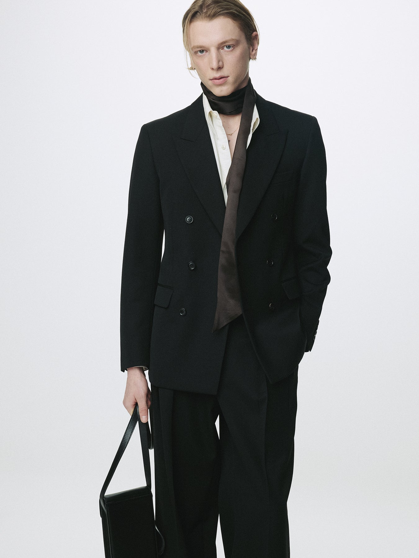 WOOL DOUBLE-BREASTED TAILORED JACKET_ BLACK