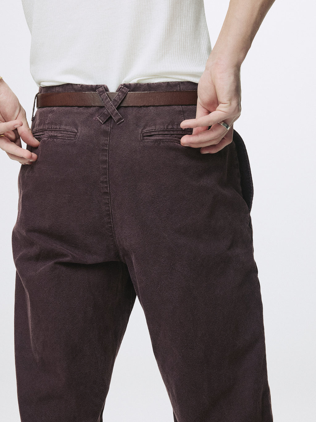 GARMENT DYED COTTON STRAIGHT PANTS_ FADED BURGUNDY