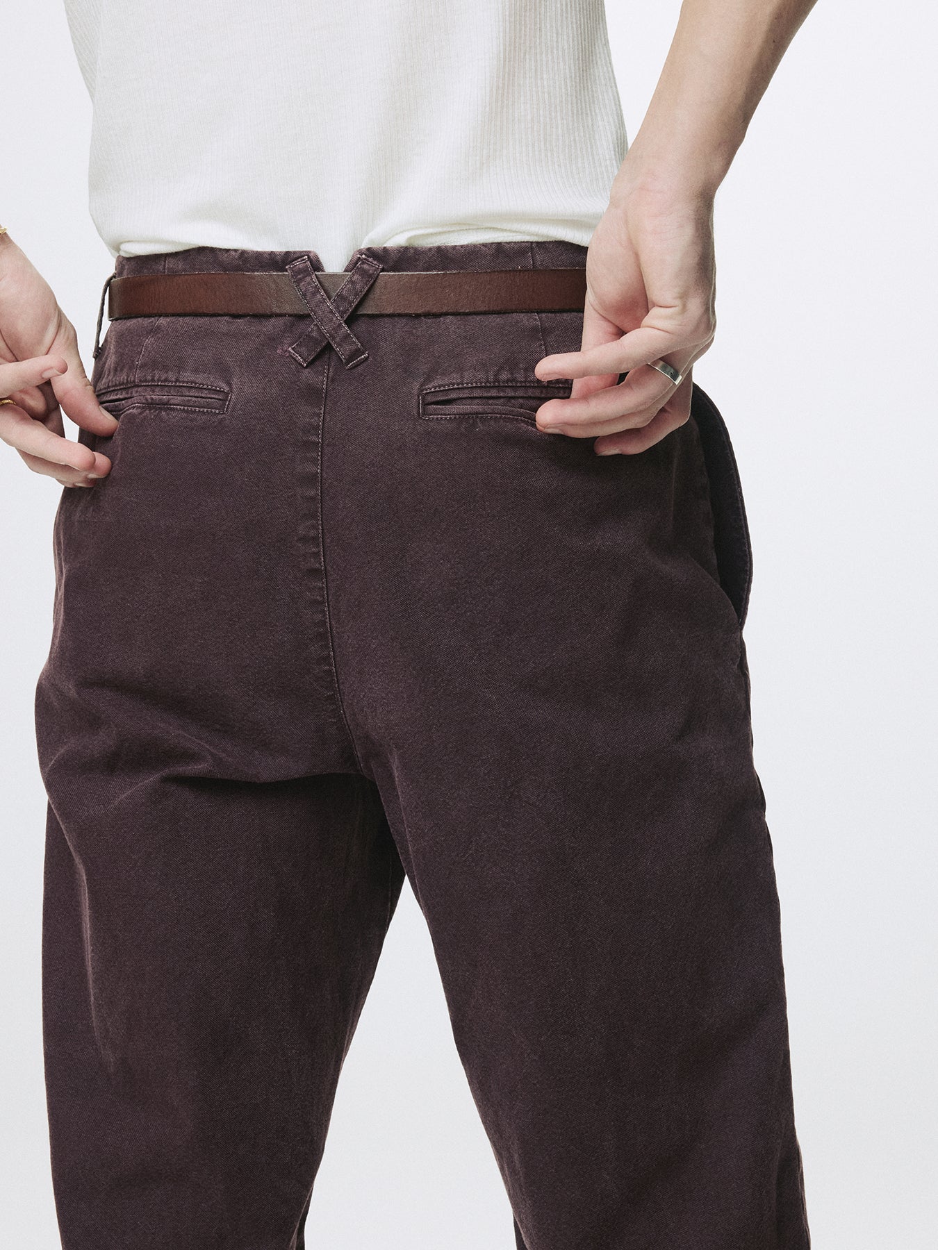 GARMENT DYED COTTON STRAIGHT PANTS_ FADED BURGUNDY