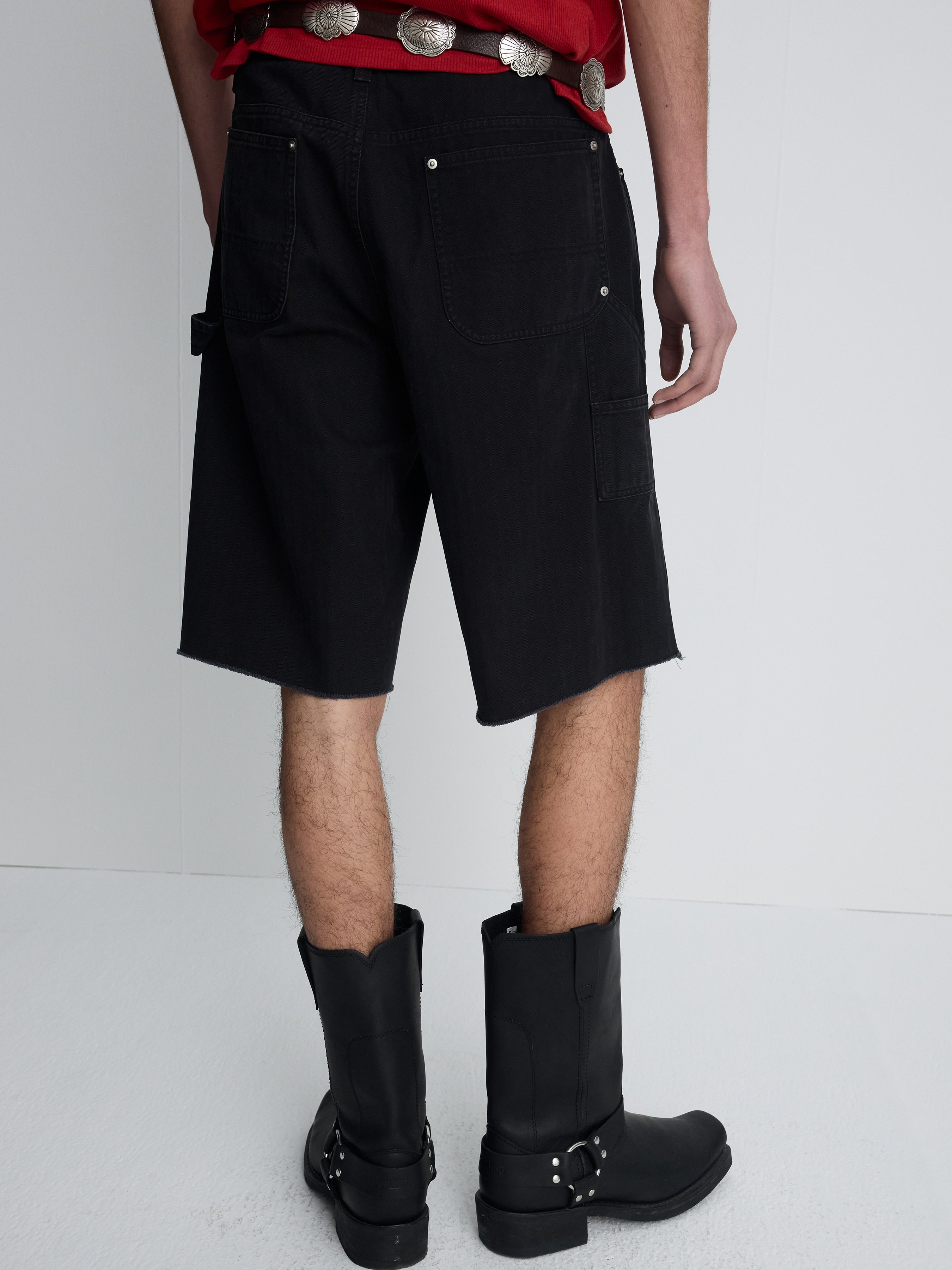 HAND DISTRESSED HBT DOUBLE KNEE SHORTS_ FADED BLACK
