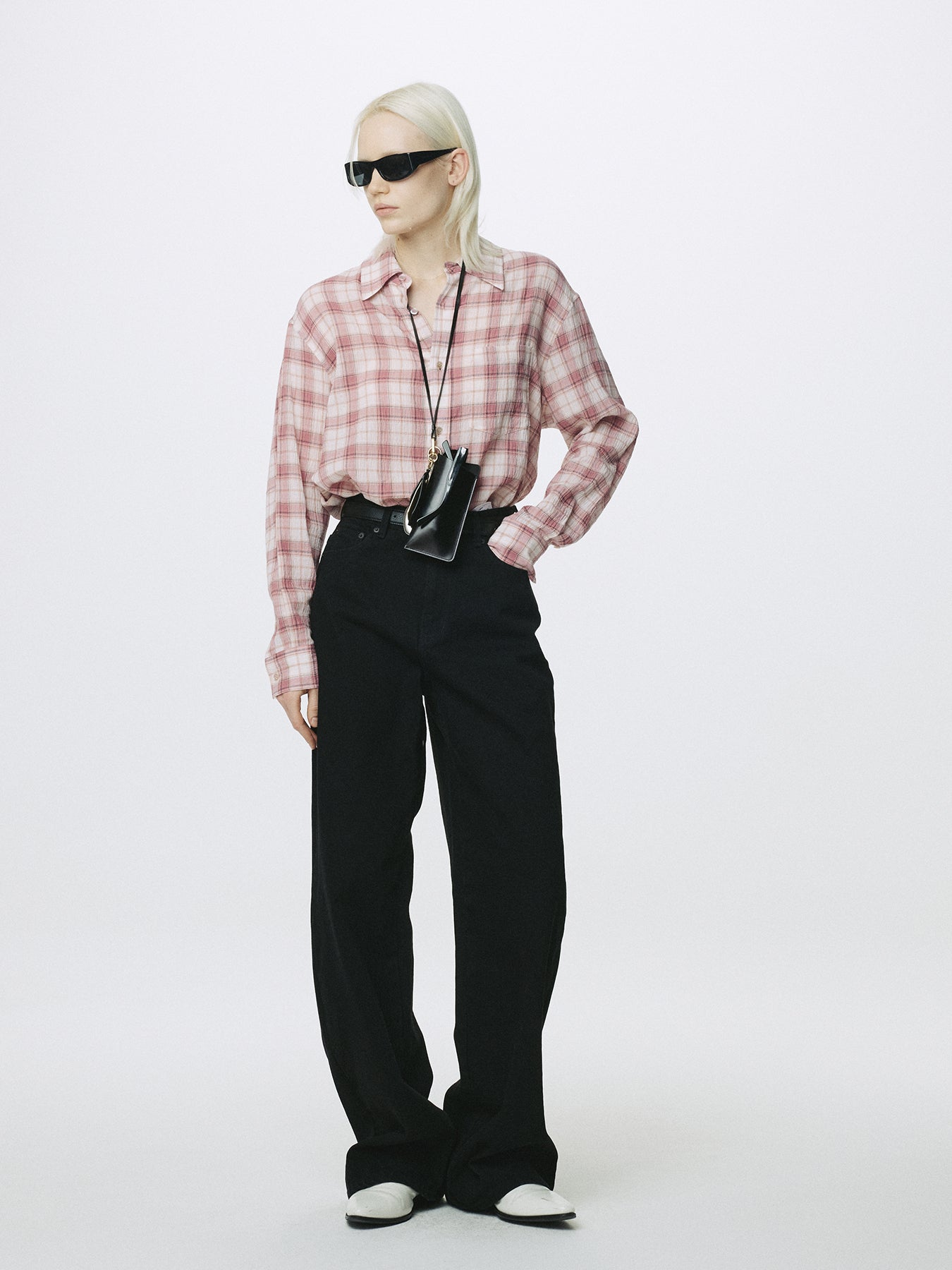 (W) RAW-CUT COTTON CHECK SHIRT_ PINK CHECK