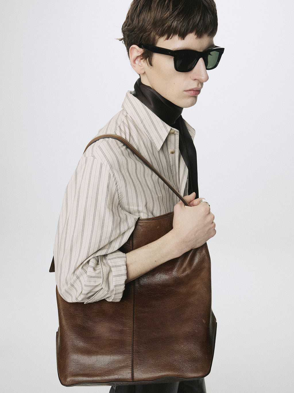 STRIPED COTTON SHIRT_ WARM GREY