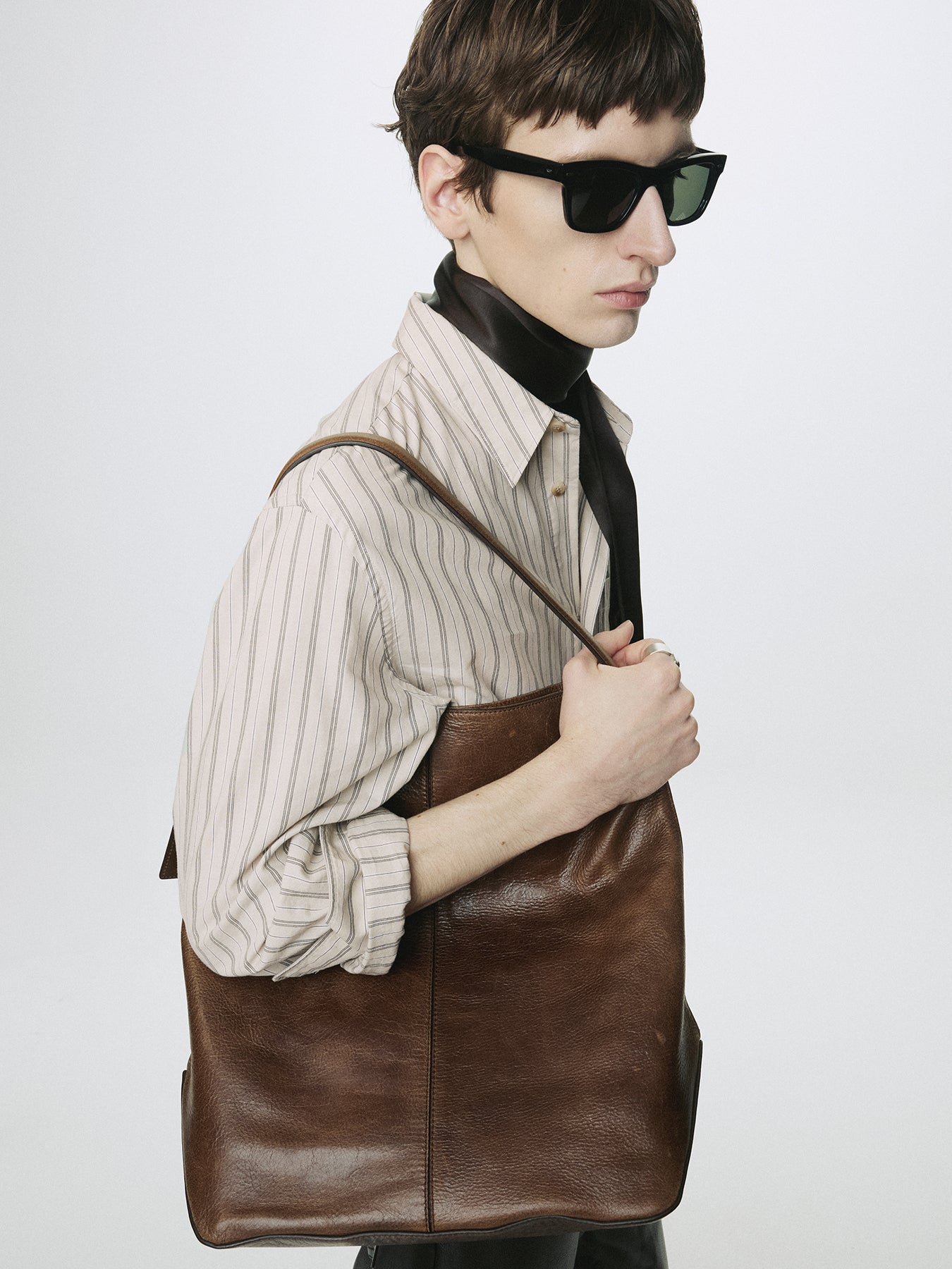 STRIPED COTTON SHIRT_ WARM GREY