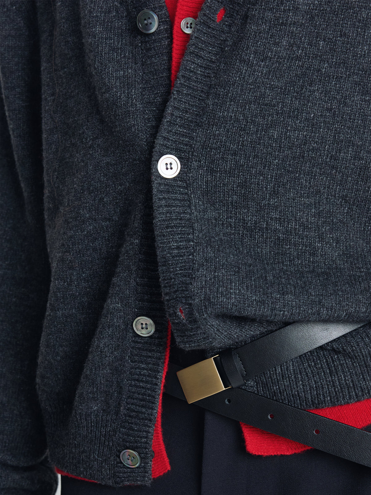 WOOL AND CASHMERE LAYERED CARDIGAN_ CHARCOAL/RED
