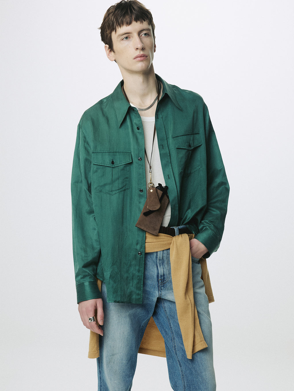 SILK COTTON DOUBLE POCKET SHIRT_ GREEN