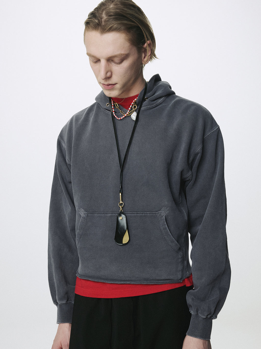 GARMENT DYED RAW EDGE HOODIE_ FADED INK