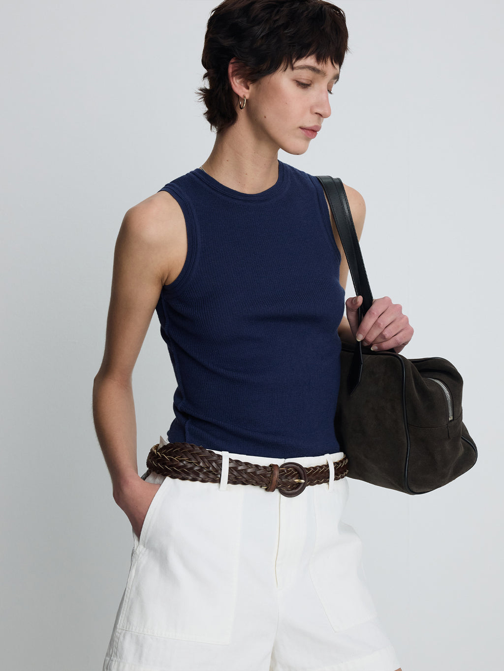 (W) WOOL CASHMERE RIBBED TANK TOP_ NAVY