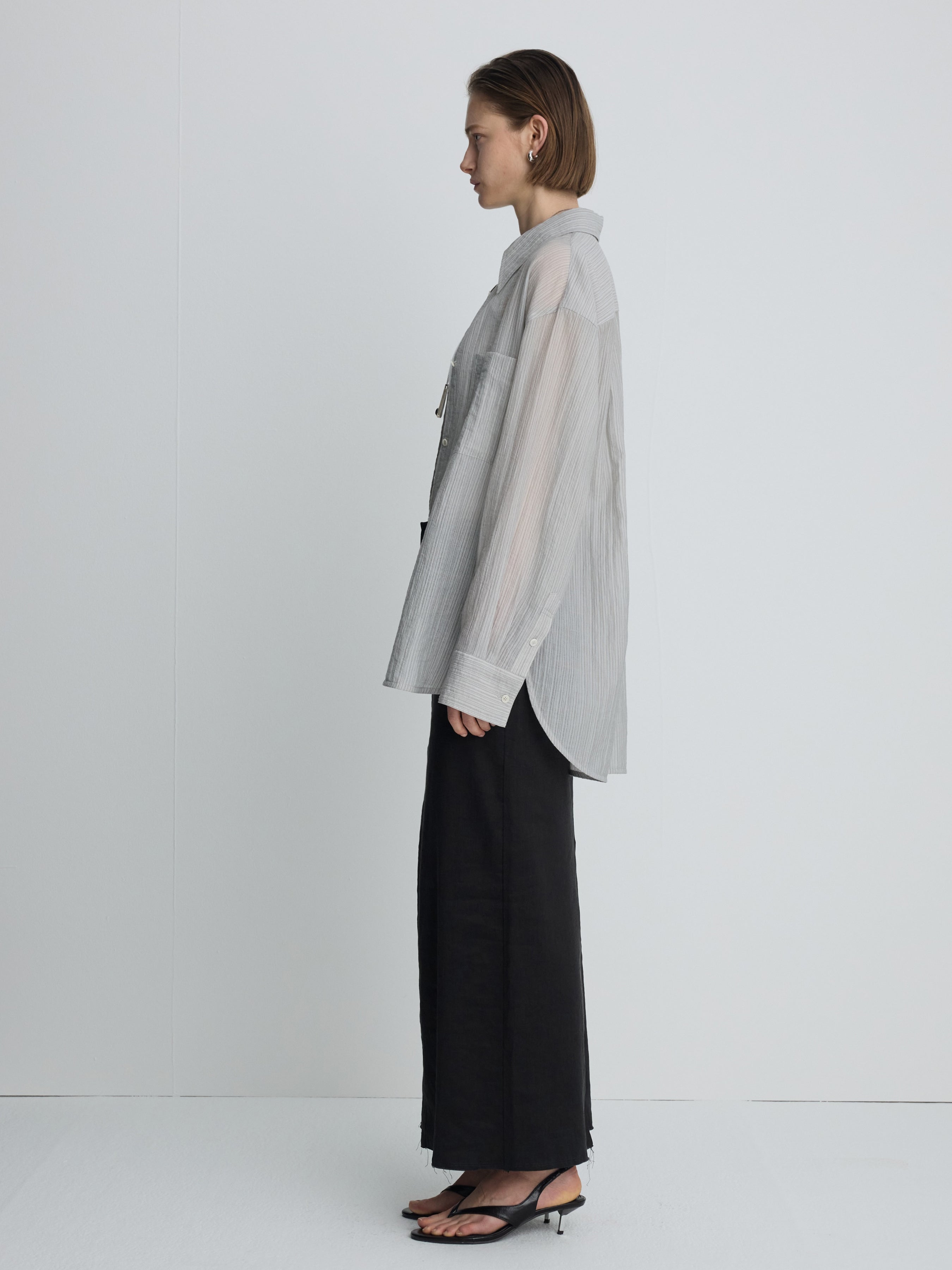 (W) LYOCELL OVERSIZED STRIPE SHIRT_ GREY