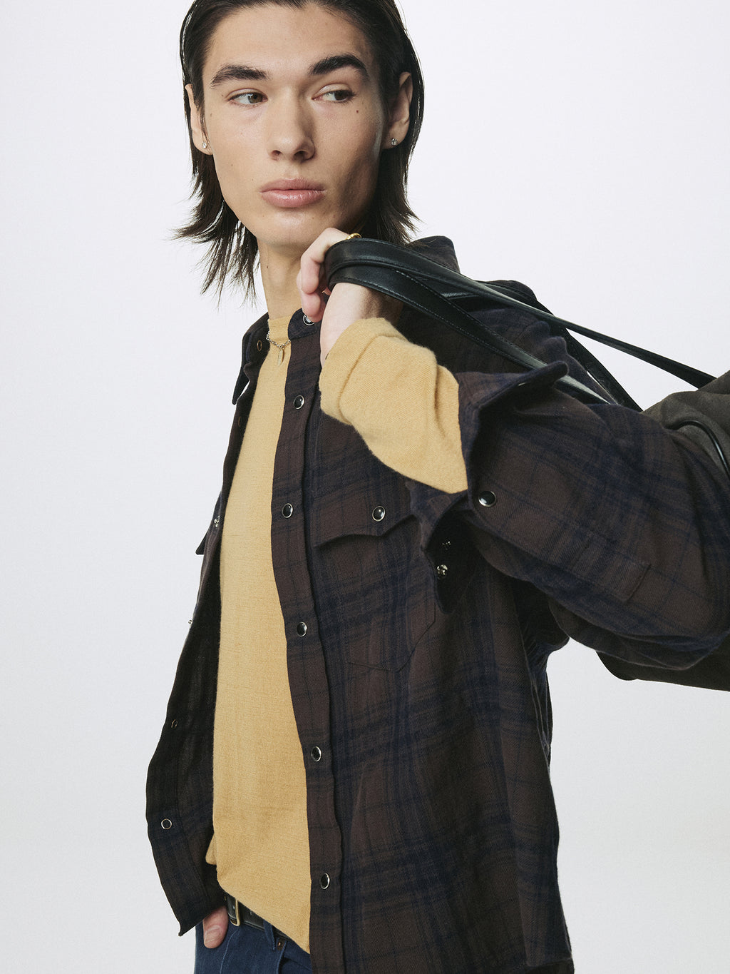 WOOL AND COTTON CHECKED SHIRT JACKET (JAPANESE FABRIC)_ BROWN