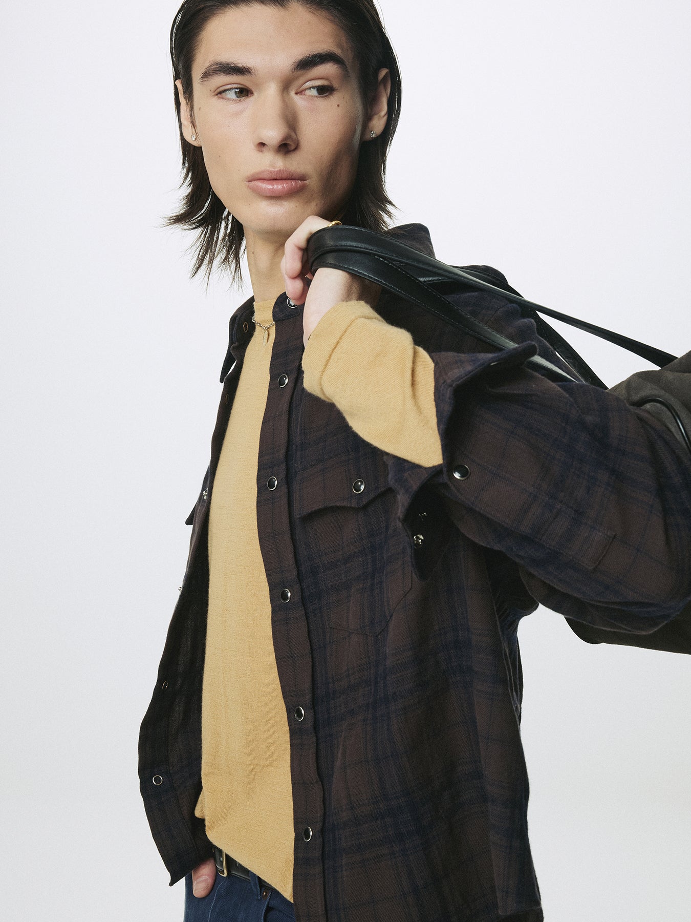 WOOL AND COTTON CHECKED SHIRT JACKET (JAPANESE FABRIC)_ BROWN