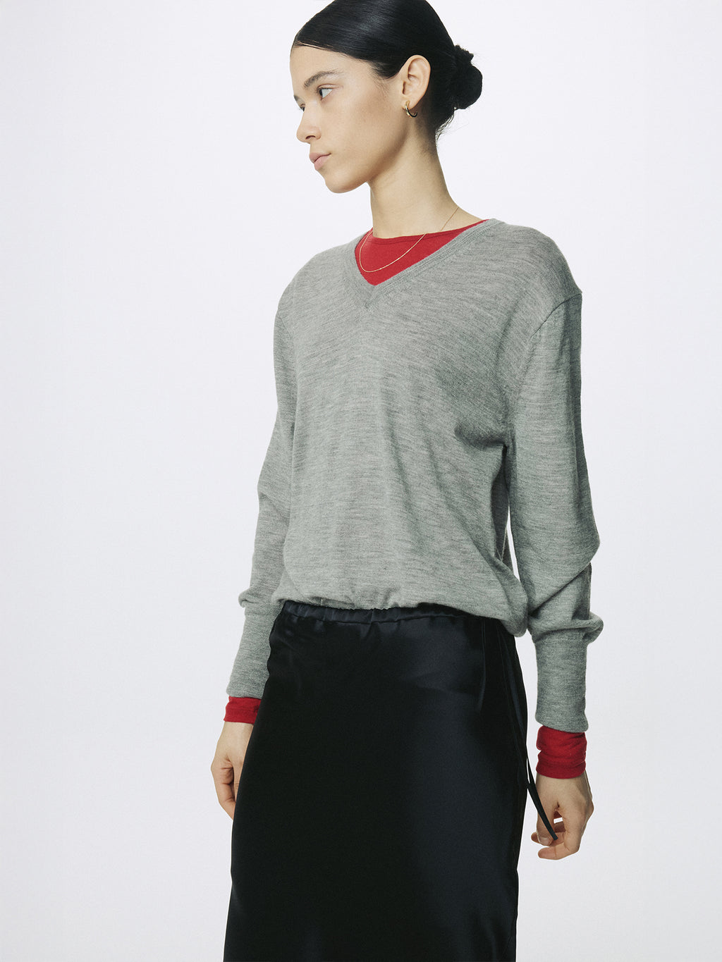 (W) SILK MIDI SKIRT_ BLACK