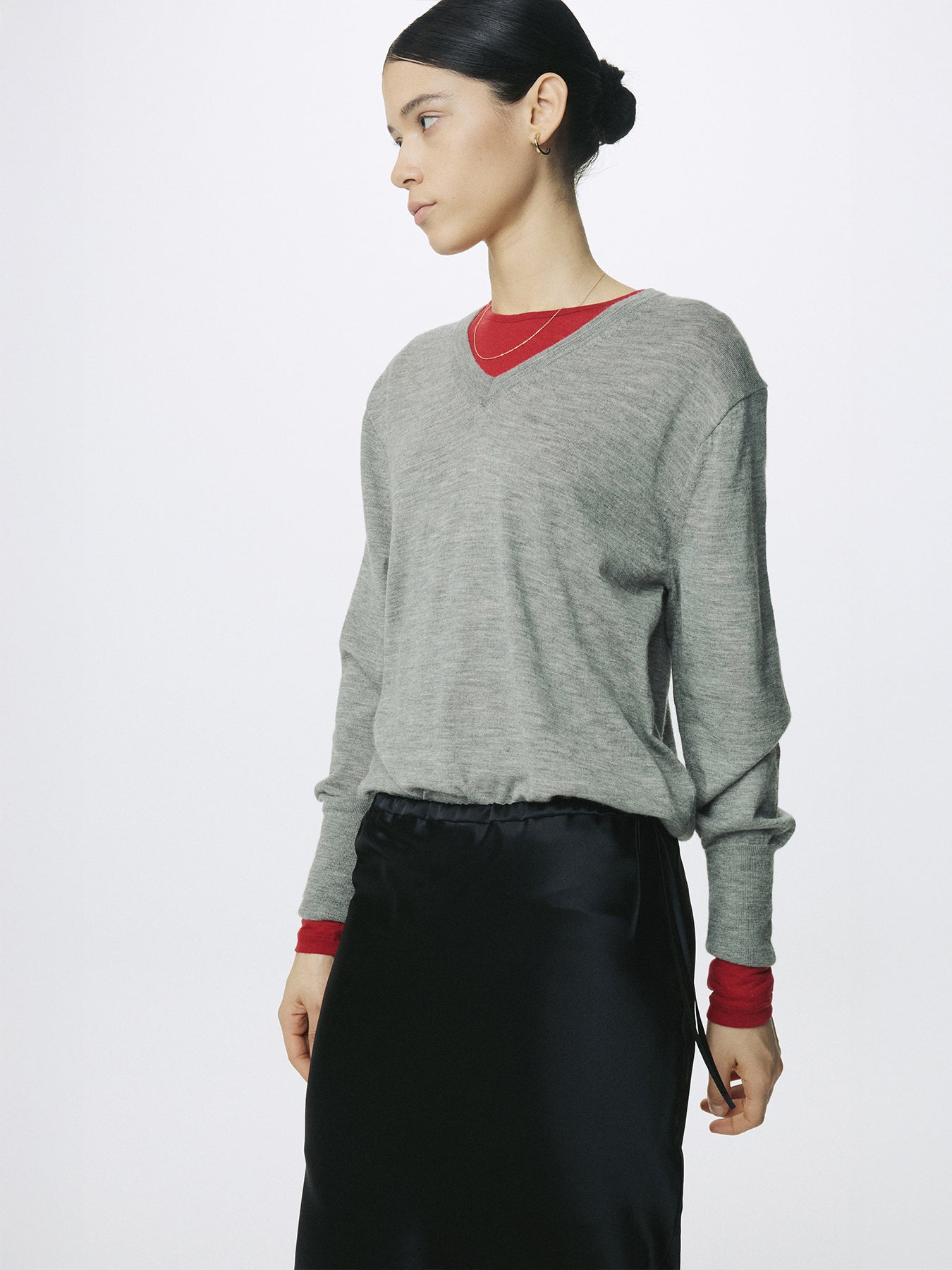(W) SILK MIDI SKIRT_ BLACK
