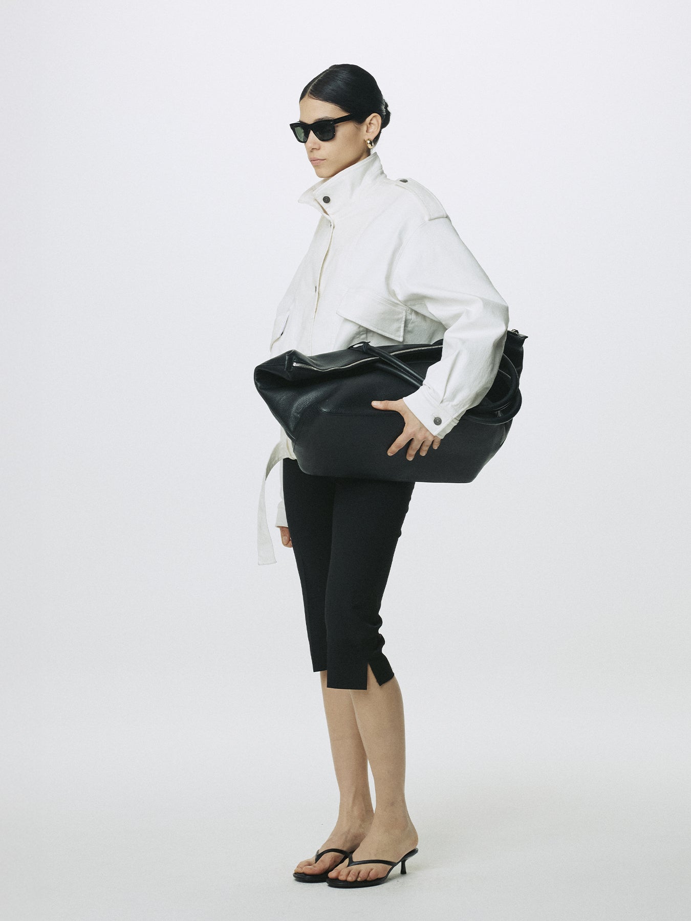(W) OVERSIZED DENIM BELTED JACKET_ OFF WHITE
