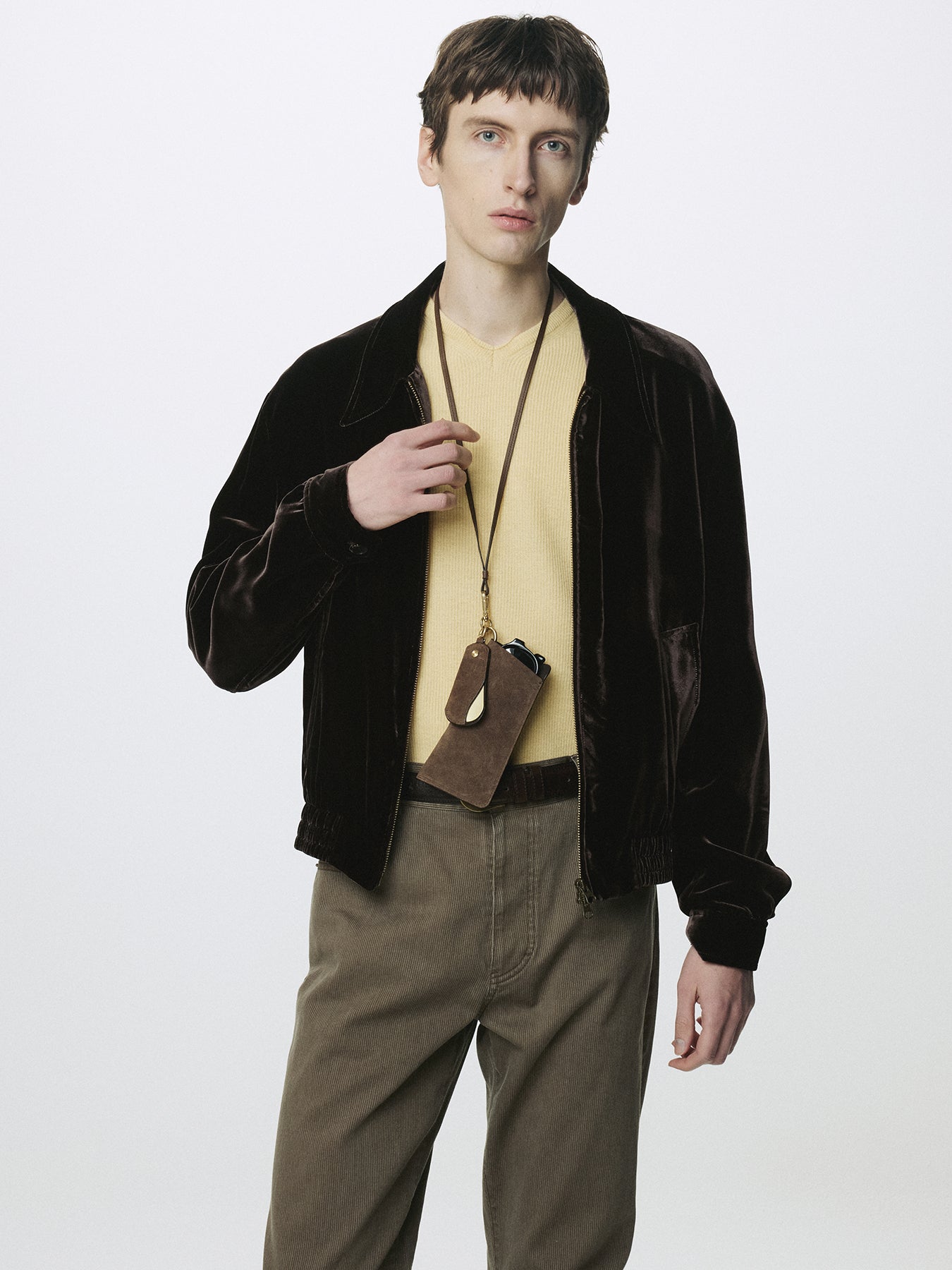 VELVET ZIPPERED BLOUSON JACKET_ DARK BROWN