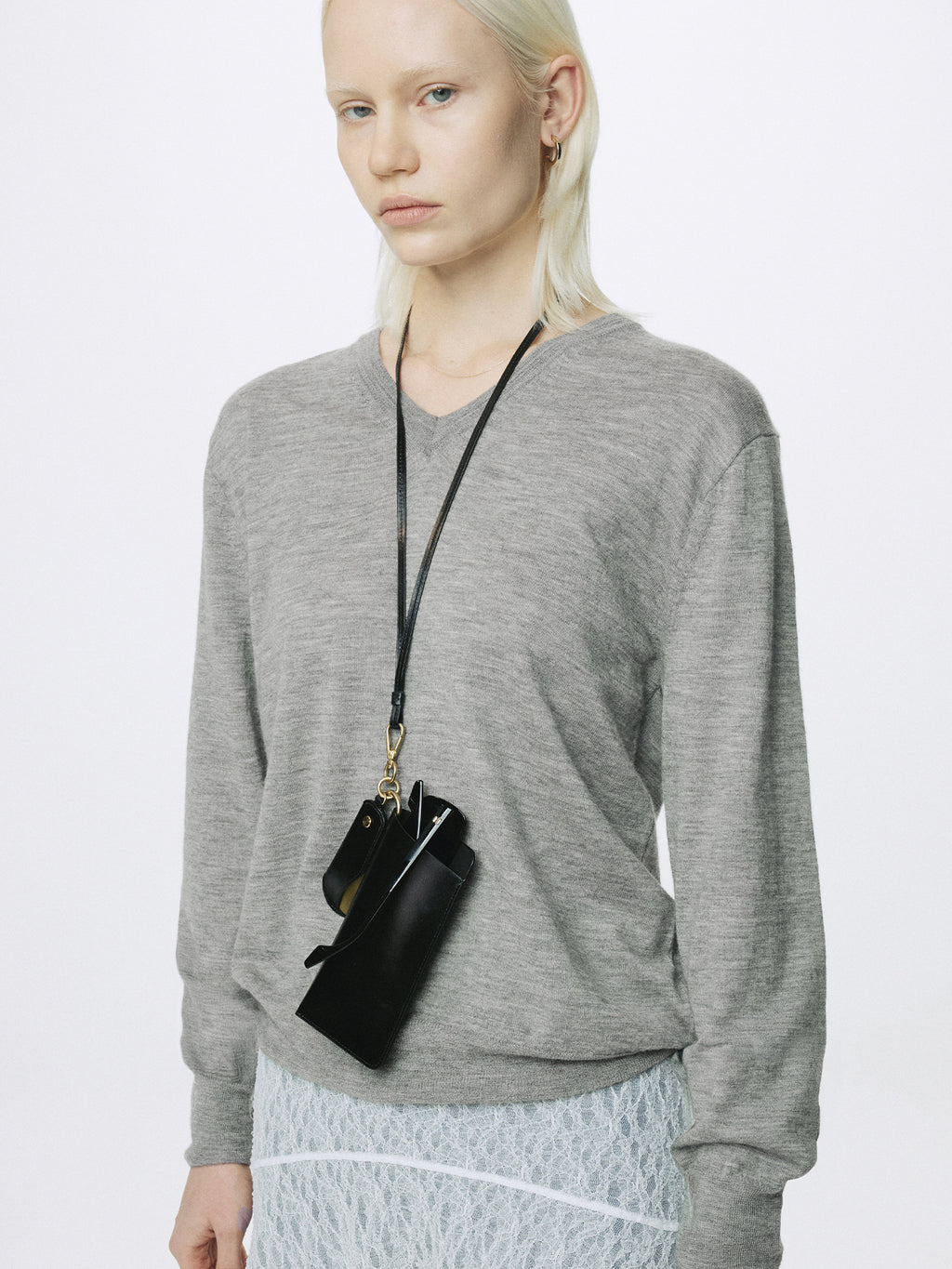 (W) AIRY CASHMERE V-NECK_ MELANGE GREY