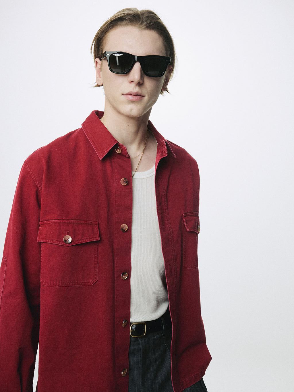 WASHED COTTON TWILL OVERSHIRT_ RED