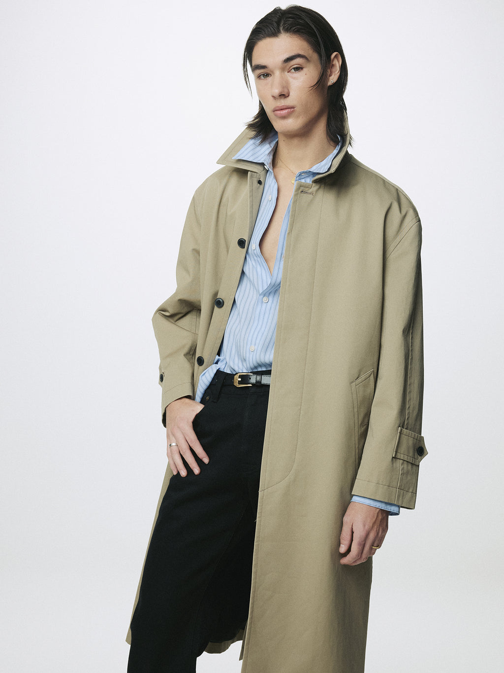 COTTON DRILL SINGLE-BREASTED OVERCOAT_ BEIGE