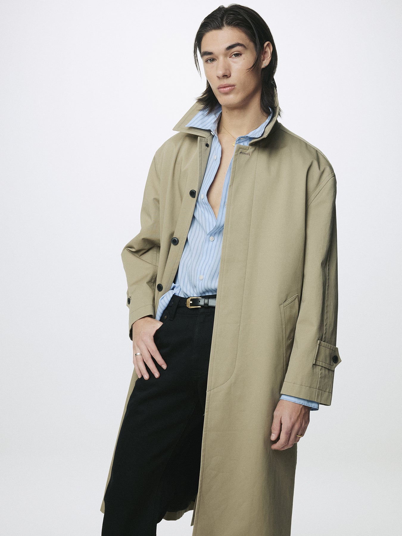 COTTON DRILL SINGLE-BREASTED OVERCOAT_ BEIGE