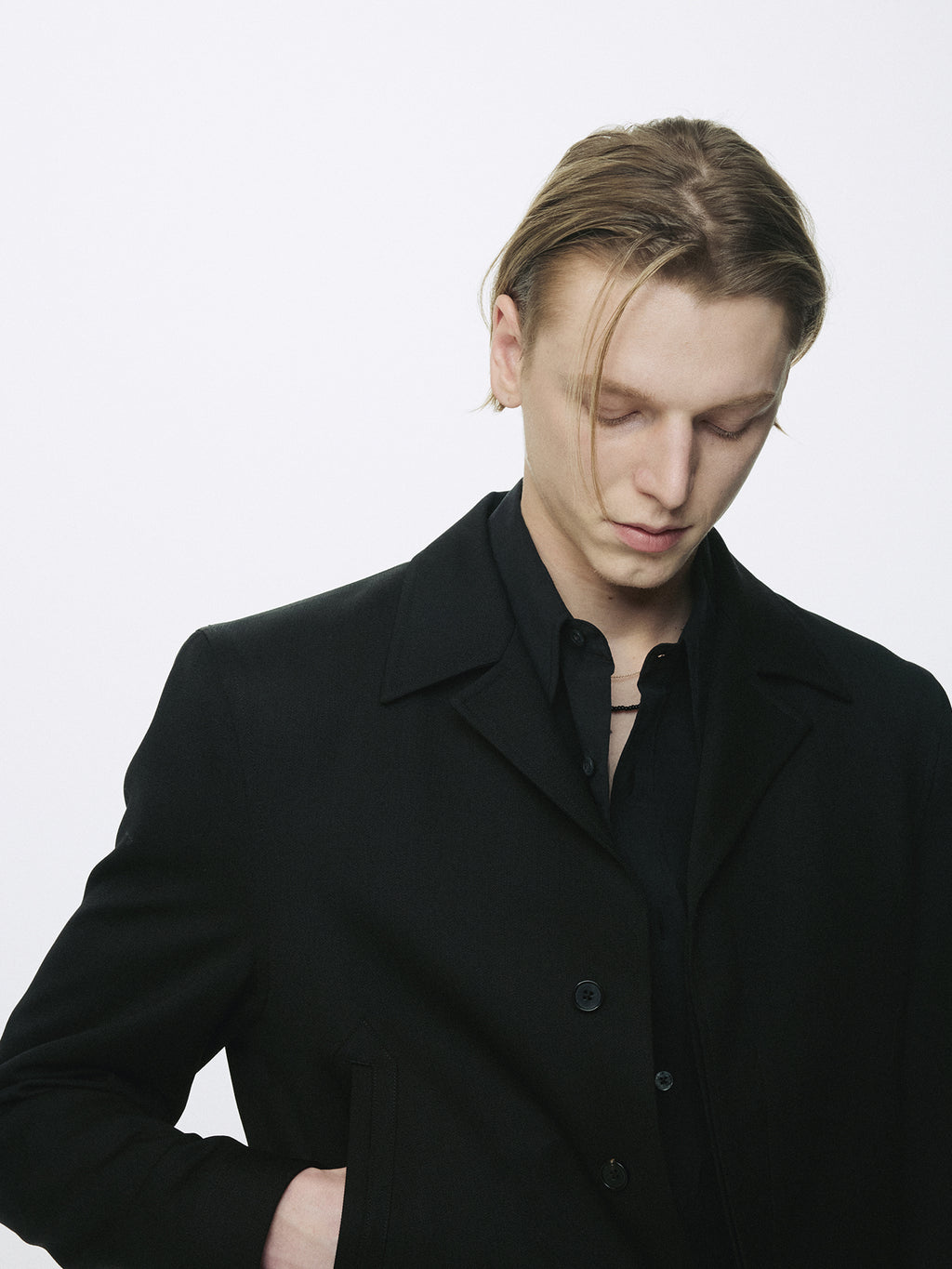 WOOL CROPPED TAILORED BLOUSON_ BLACK