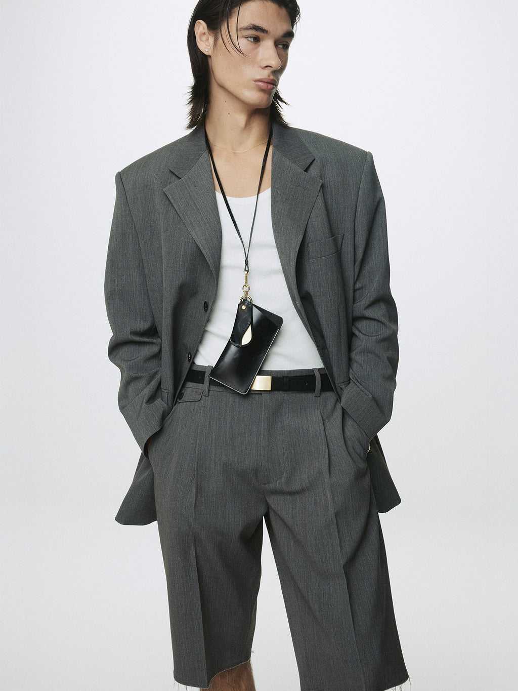 MELANGE WOOL OVERSIZED TAILORED JACKET_ MELANGE GREY