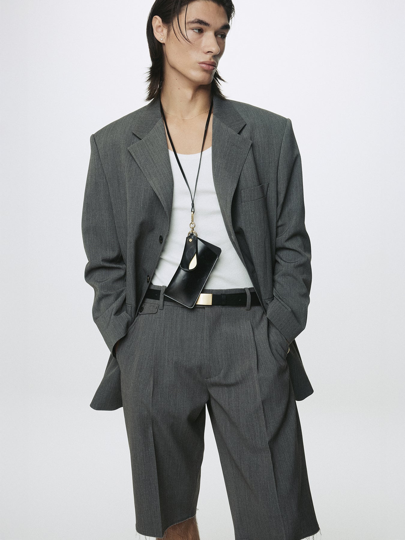 MELANGE WOOL OVERSIZED TAILORED JACKET_ MELANGE GREY
