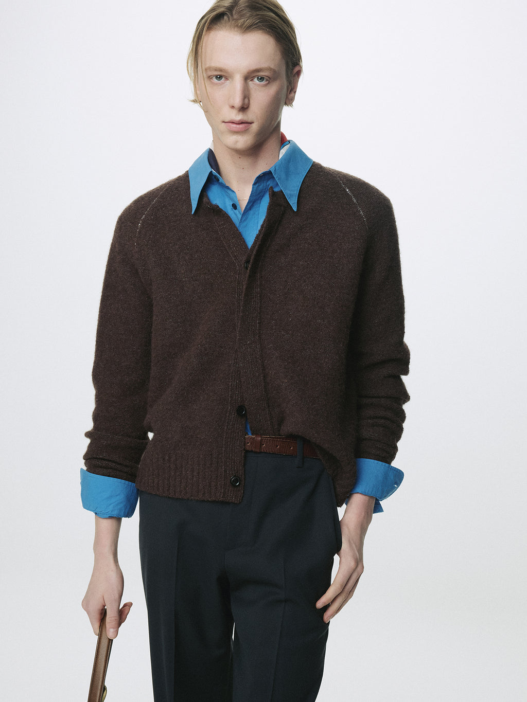 PLACKET BUTTON DOWN KNIT CARDIGAN_ BROWN