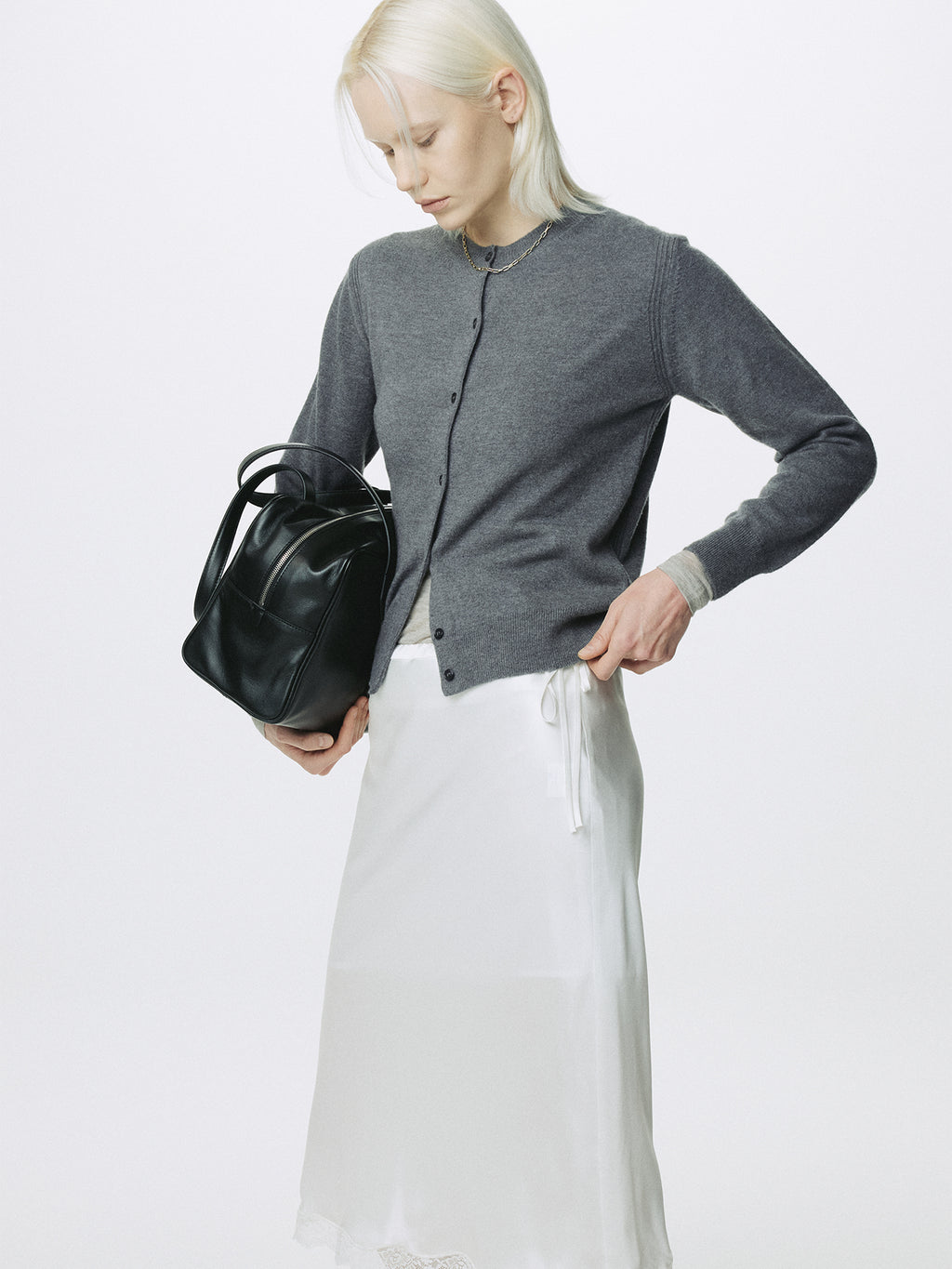 (W) SUPER FINE MERINO WOOL CARDIGAN_ GREY