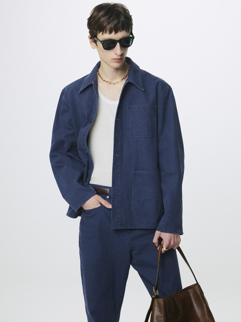 GARMENT WASHED COTTON TWILL UTILITY JACKET_ PURPLE BLUE