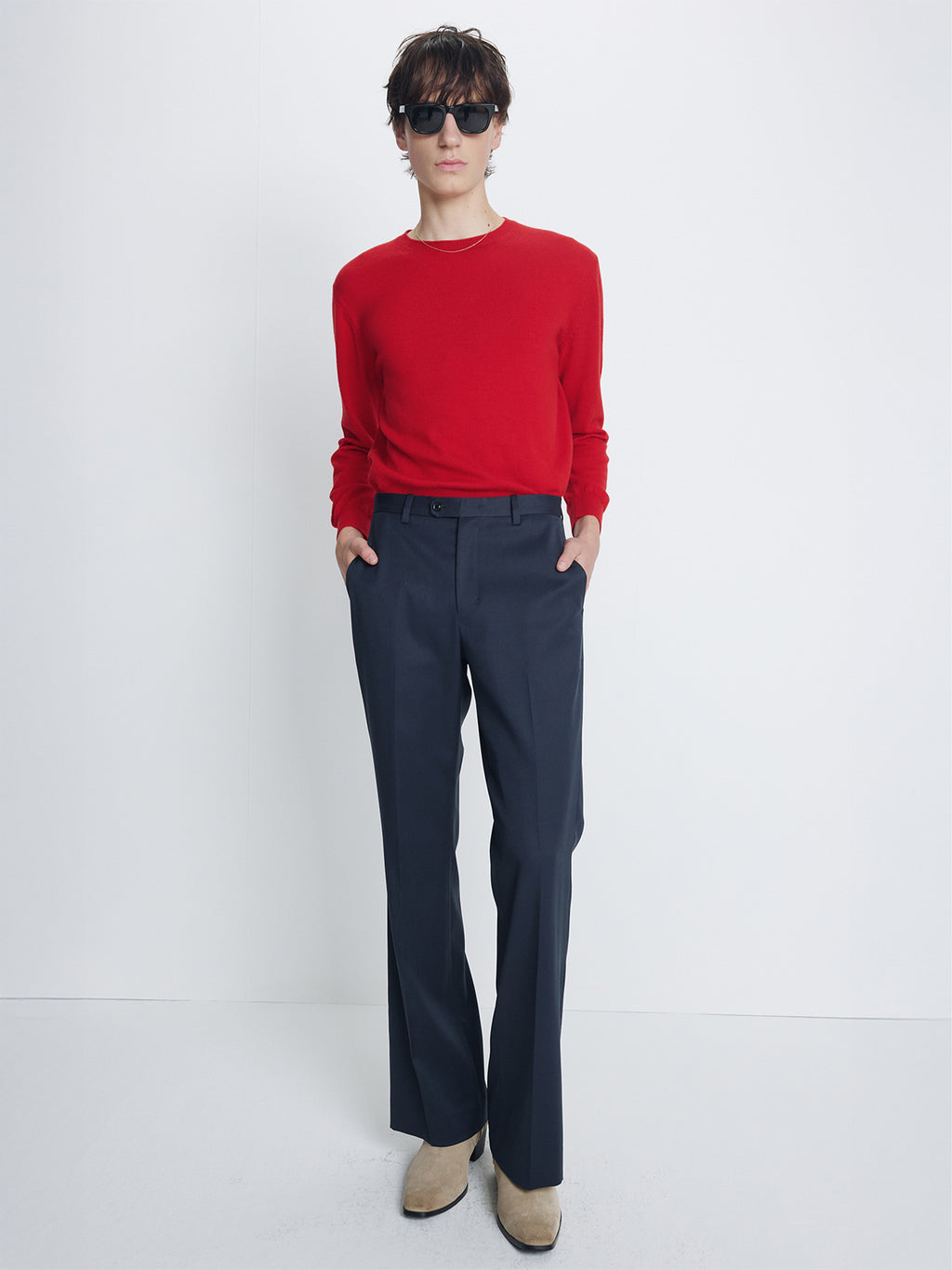 WOOL BLEND FLARED TROUSERS_ SLATE GREY