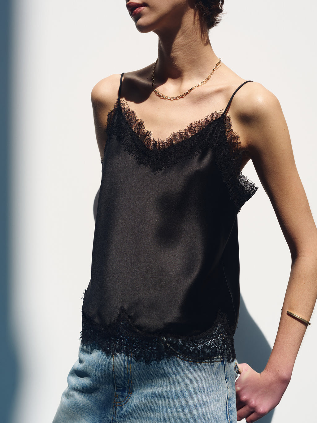 (W) SATIN LACE CAMISOLE_ BLACK