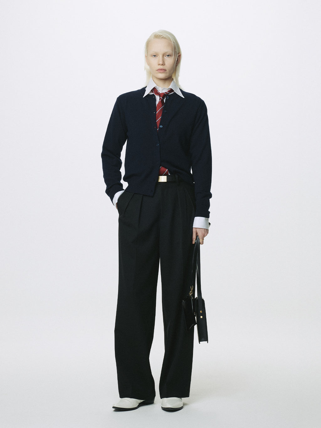 (W) WOOL DOUBLE-PLEATED WIDE TROUSERS_ BLACK