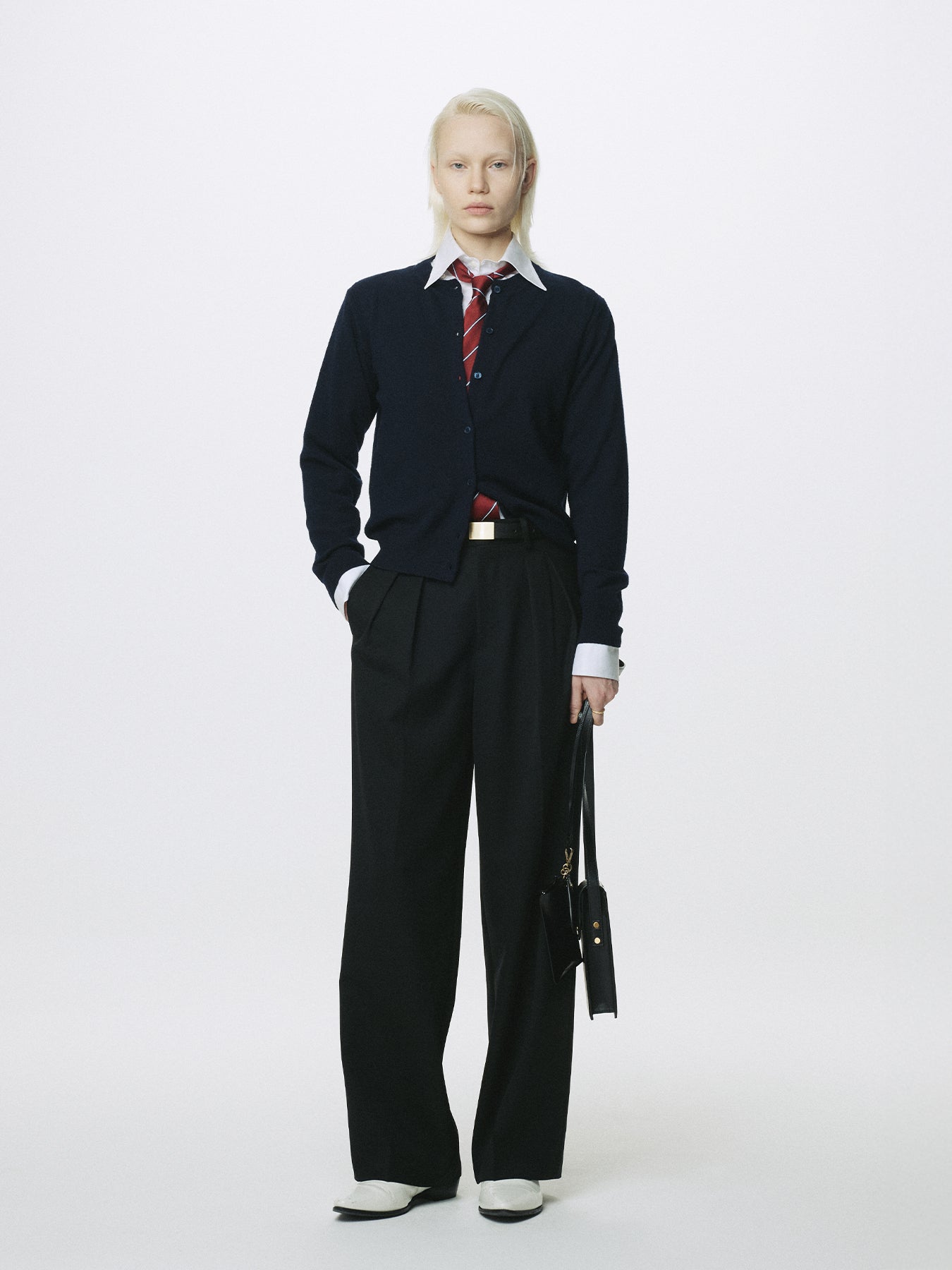 (W) WOOL DOUBLE-PLEATED WIDE TROUSERS_ BLACK