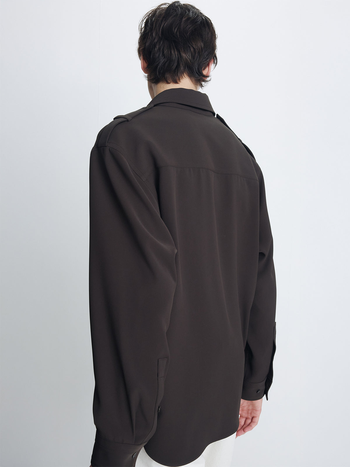 DRAPED UTILITY SHIRT_ BROWN