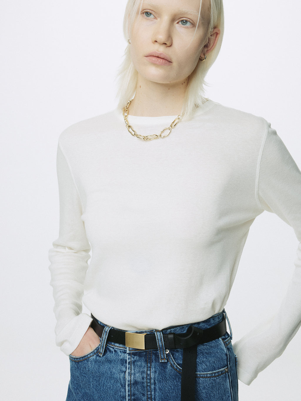 (W) COTTON CASHMERE ESSENTIAL TOP_ IVORY