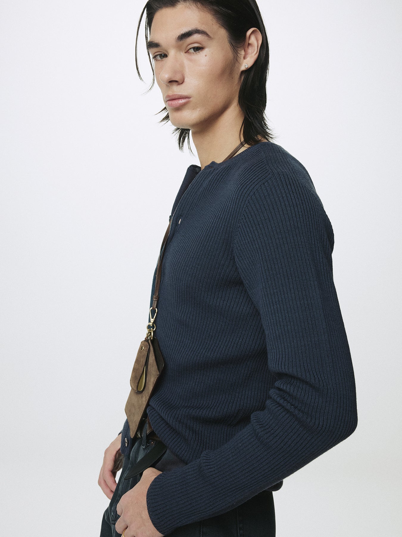 SUPER FINE MERINO WOOL RIBBED CARDIGAN_ SLATE NAVY