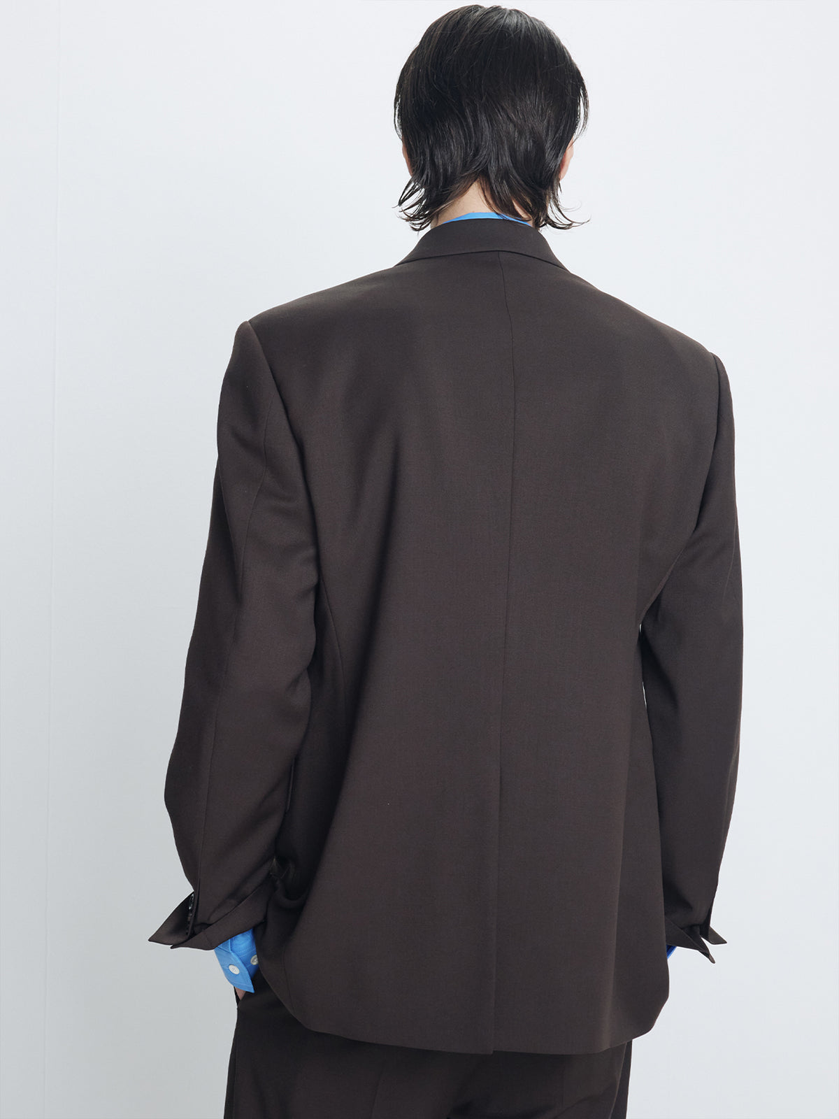 WOOL BLEND TAILORED BLAZER_ DEEP BROWN