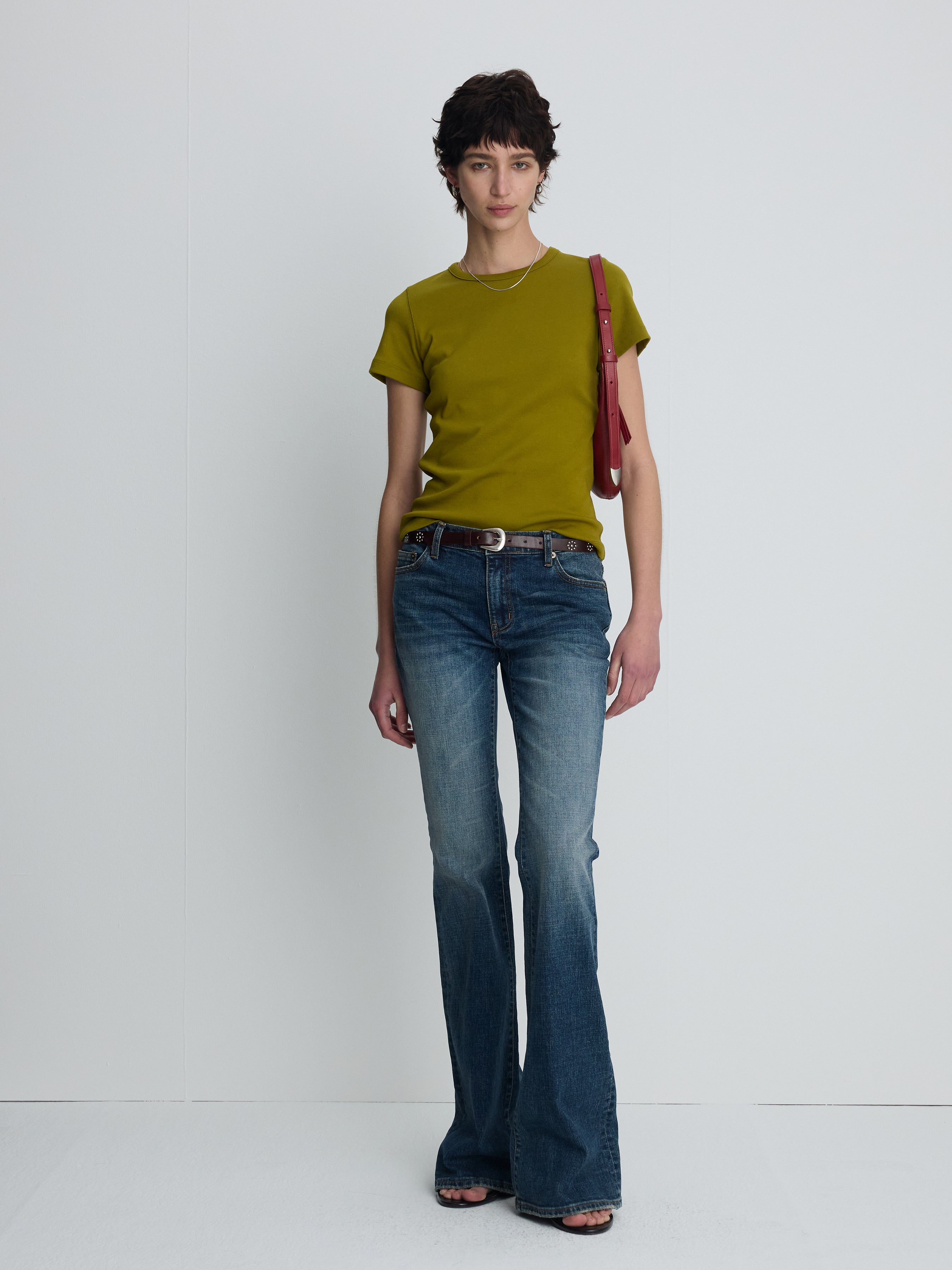 (W) LOW-RISE DENIM BOOTCUT TROUSERS_ WASHED MID BLUE
