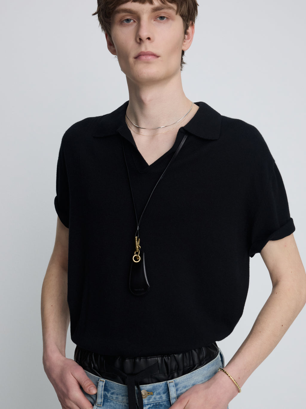 SILK CASHMERE OPEN COLLAR KNIT_ BLACK